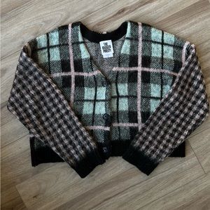 The Ragged Priest Oversized Fuzzy Plaid Cardigan